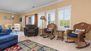 Condo, Multiple Beds, Patio (Romar Lakes A104) | Living area | 42-inch flat-screen TV with digital channels - Cozy Family Home - Community Pool, Private Porch, 10-minute Walk to Beach (Orange Beach)