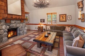 Smart TV, fireplace, video games, DVD player