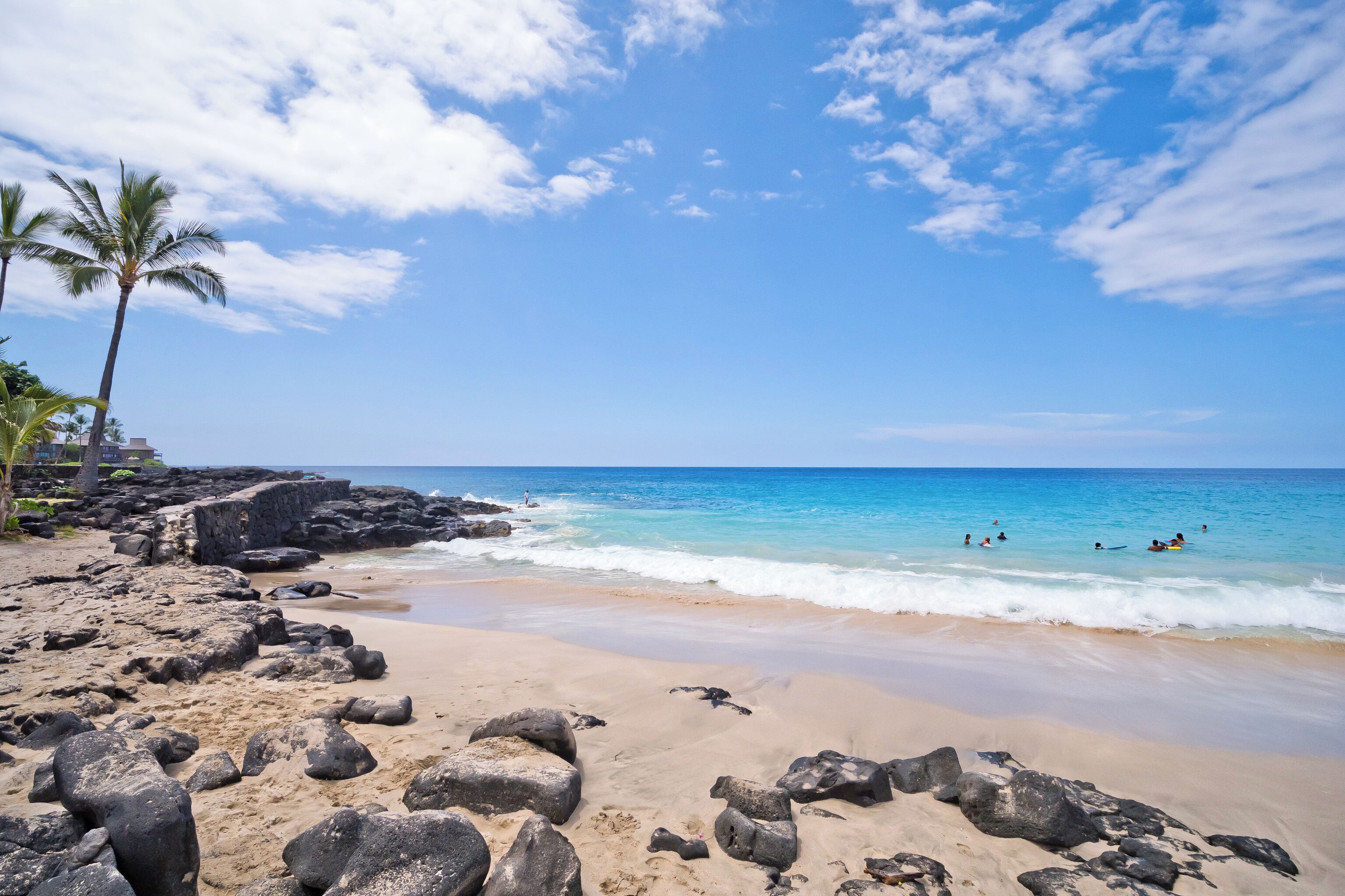 On the beach, sun loungers, beach towels