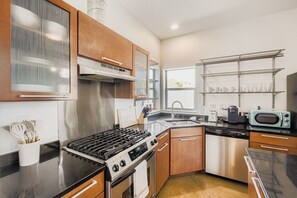 Fridge, microwave, oven, dishwasher