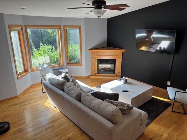 TV, fireplace