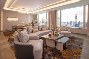 Prestige Penthouse | Living area | 55-inch Smart TV with digital channels, foosball