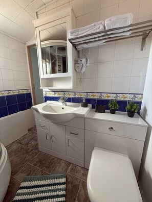 Ducha, secador de pelo y toallas