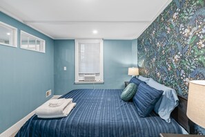 1 bedroom, desk, iron/ironing board, travel cot