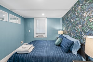 1 bedroom, desk, iron/ironing board, travel cot