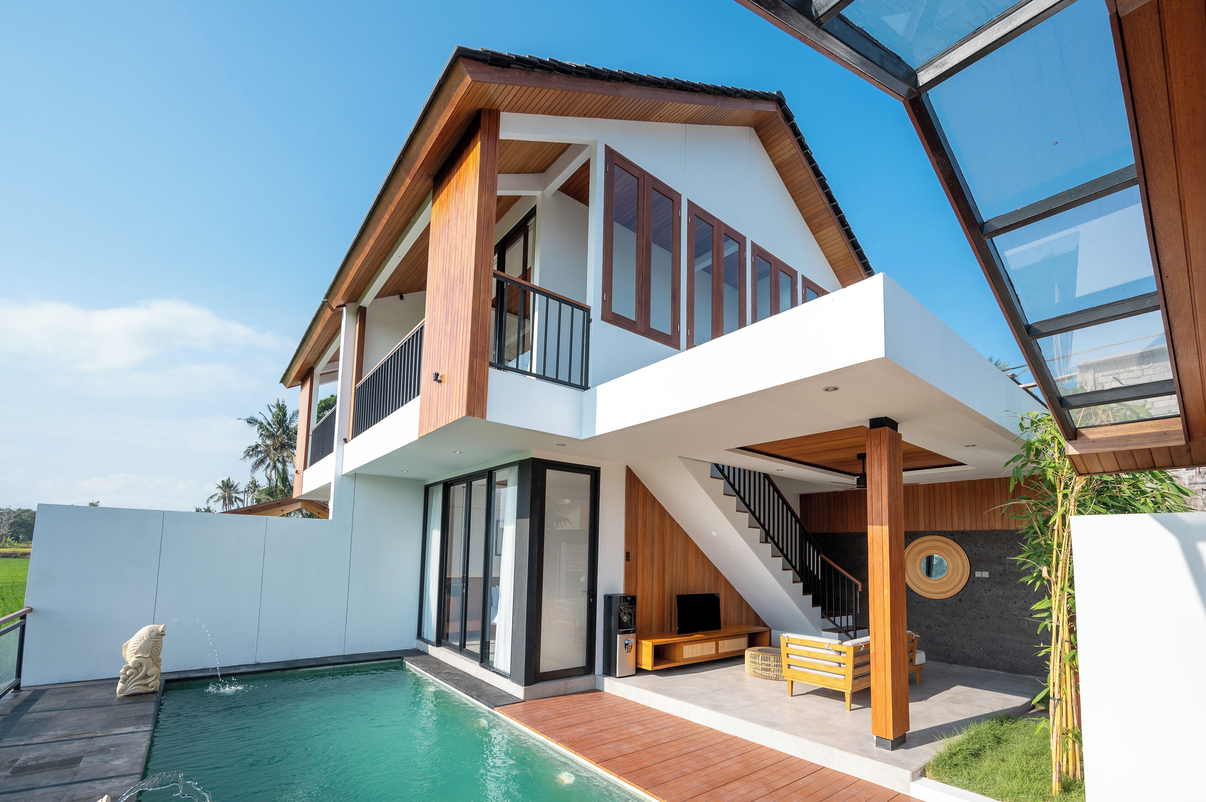 Two Bedroom Pool Villa Rice Field View | In-room safe, desk, laptop workspace, blackout drapes