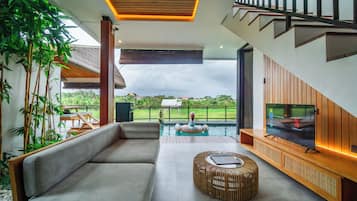Two Bedroom Pool Villa Rice Field View | Living room | 43-inch Smart TV with digital channels