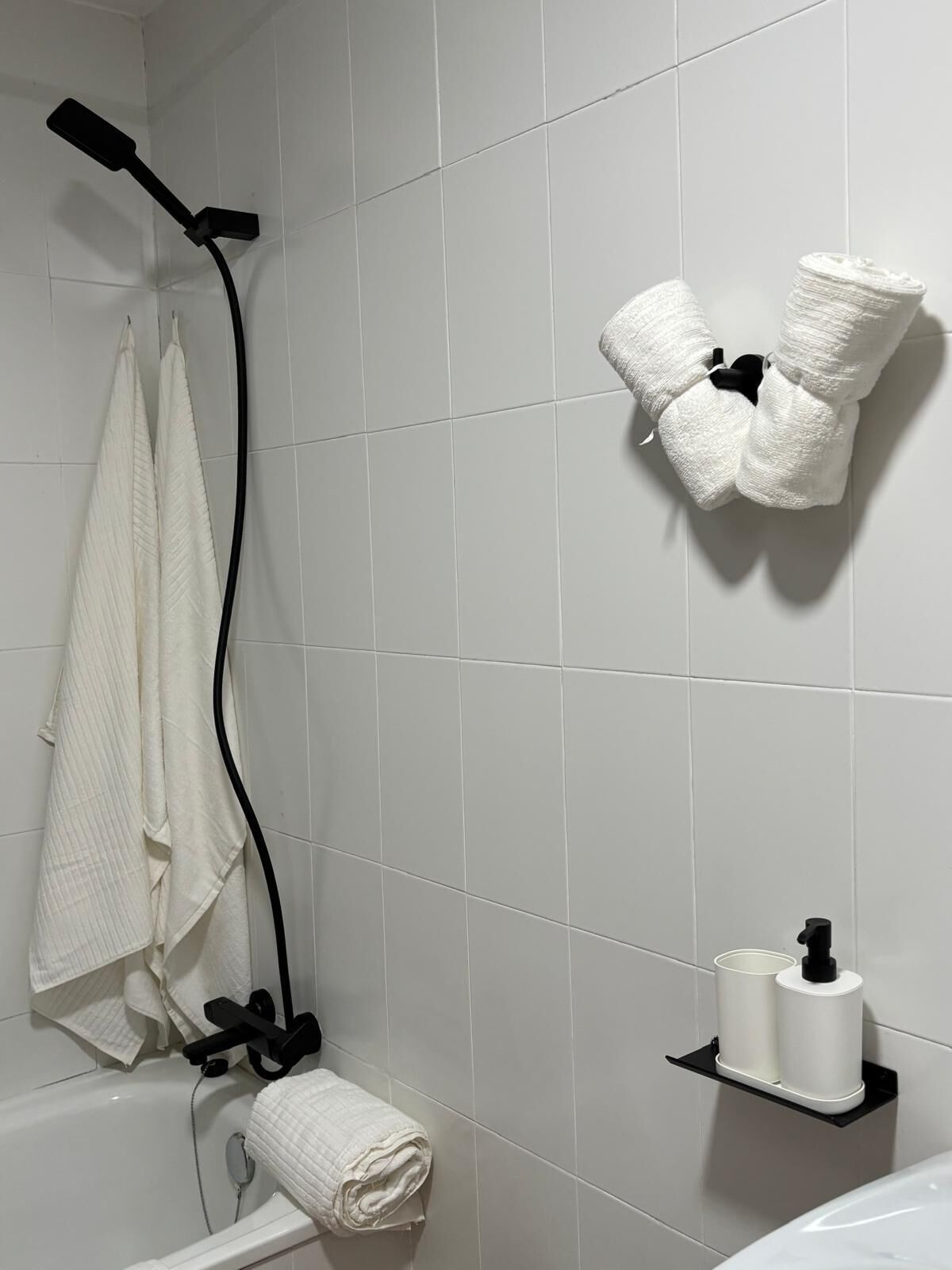 Toalhas de banho, sabonete, papel higiênico 