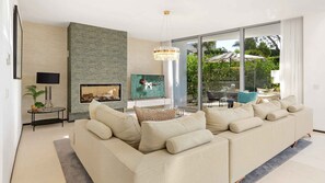 TV, fireplace