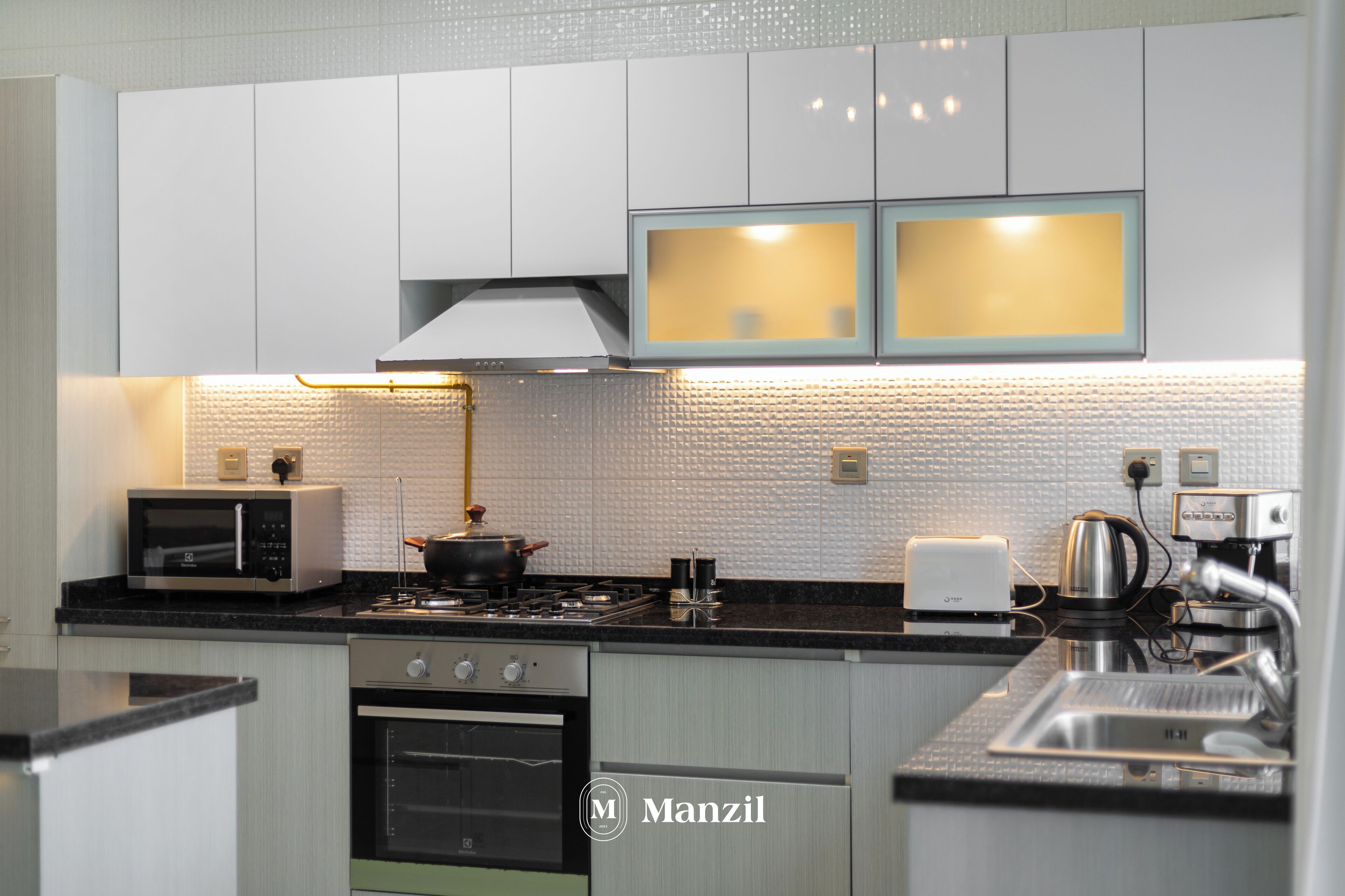 Apartamento superluxo, sacada, vista para a cidade | Cozinha americana privada