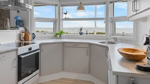 A modern kitchen with a large island, built-in oven, and a view of the sea. - "Gertje" - 20m from the sea by Interhome (Assens)