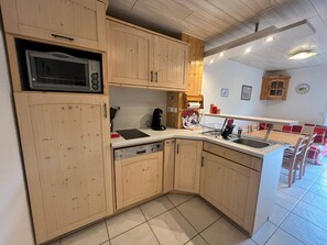 Fridge, microwave, dishwasher