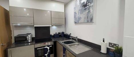 Fridge, microwave, stovetop, dishwasher