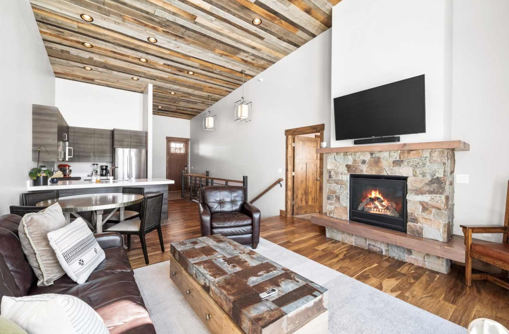 Télévision, cheminée, espaces bureaux