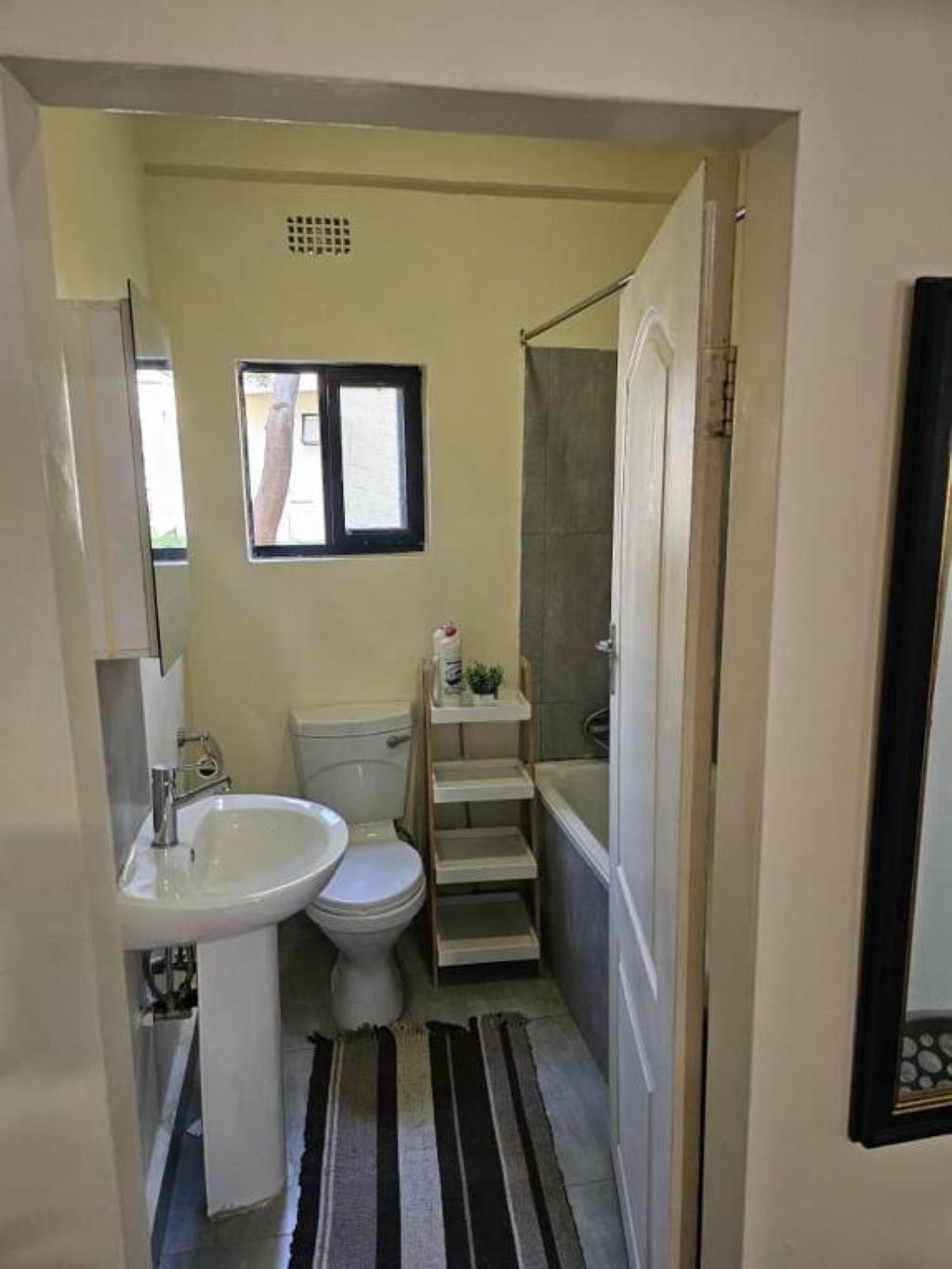 Hair dryer, bidet, towels, soap