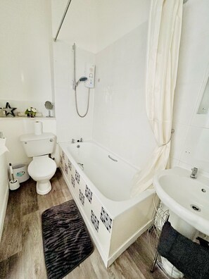 Hair dryer, towels, toilet paper