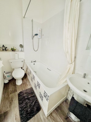 Hair dryer, towels, toilet paper
