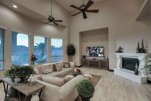 TV, fireplace, offices