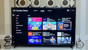 Un televisor mostrando la interfaz de LG Content Store con diversas opciones de entretenimiento.