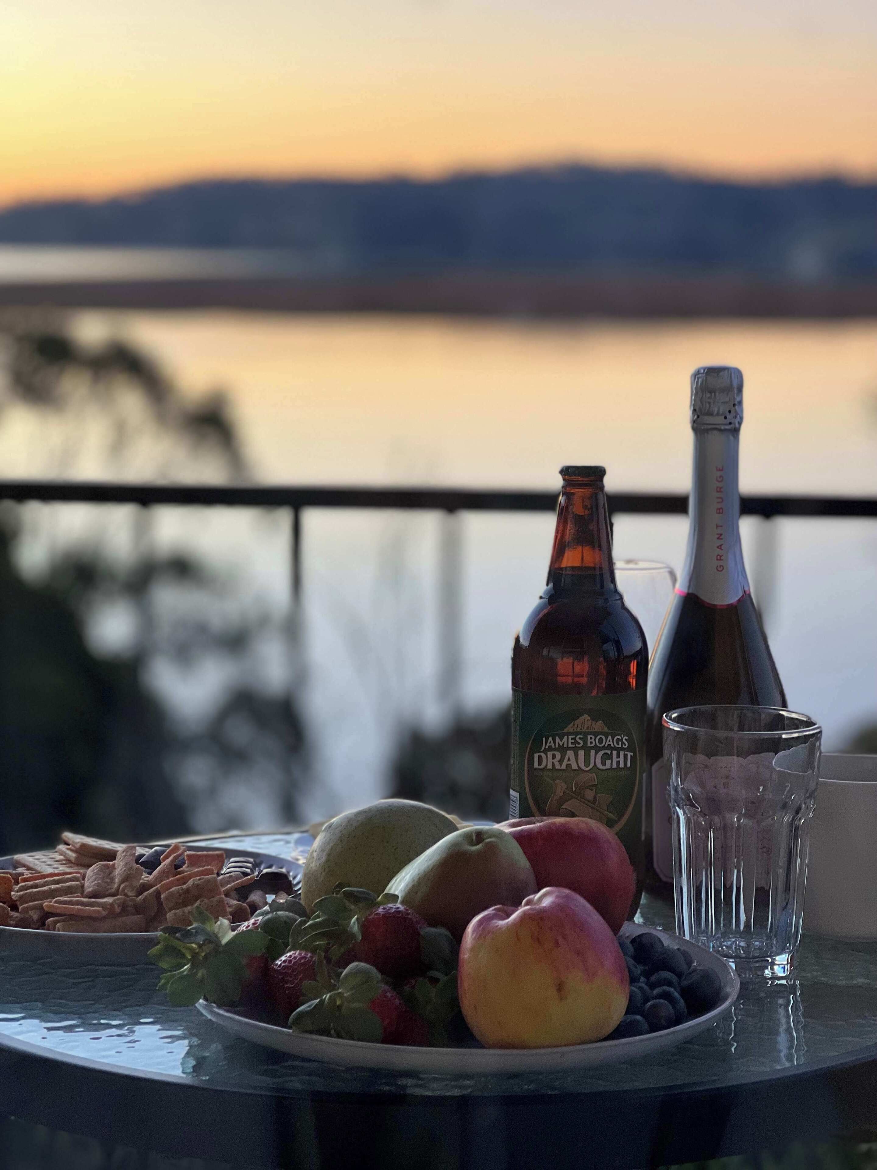 Casual picnic on the deck watching the sunset