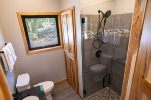 Shower, towels, soap, shampoo