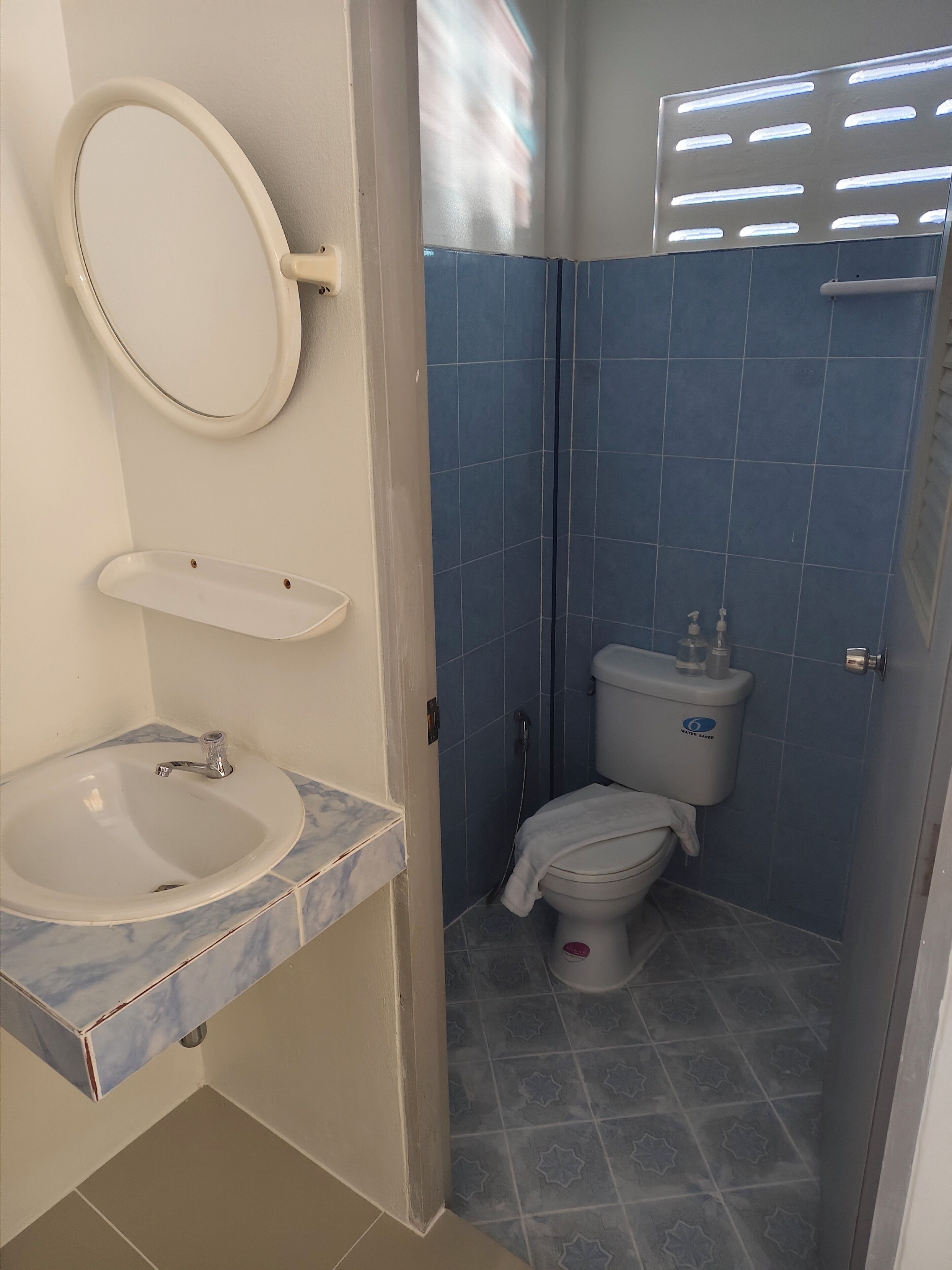A bathroom with a sink, mirror, toilet, and shower area.