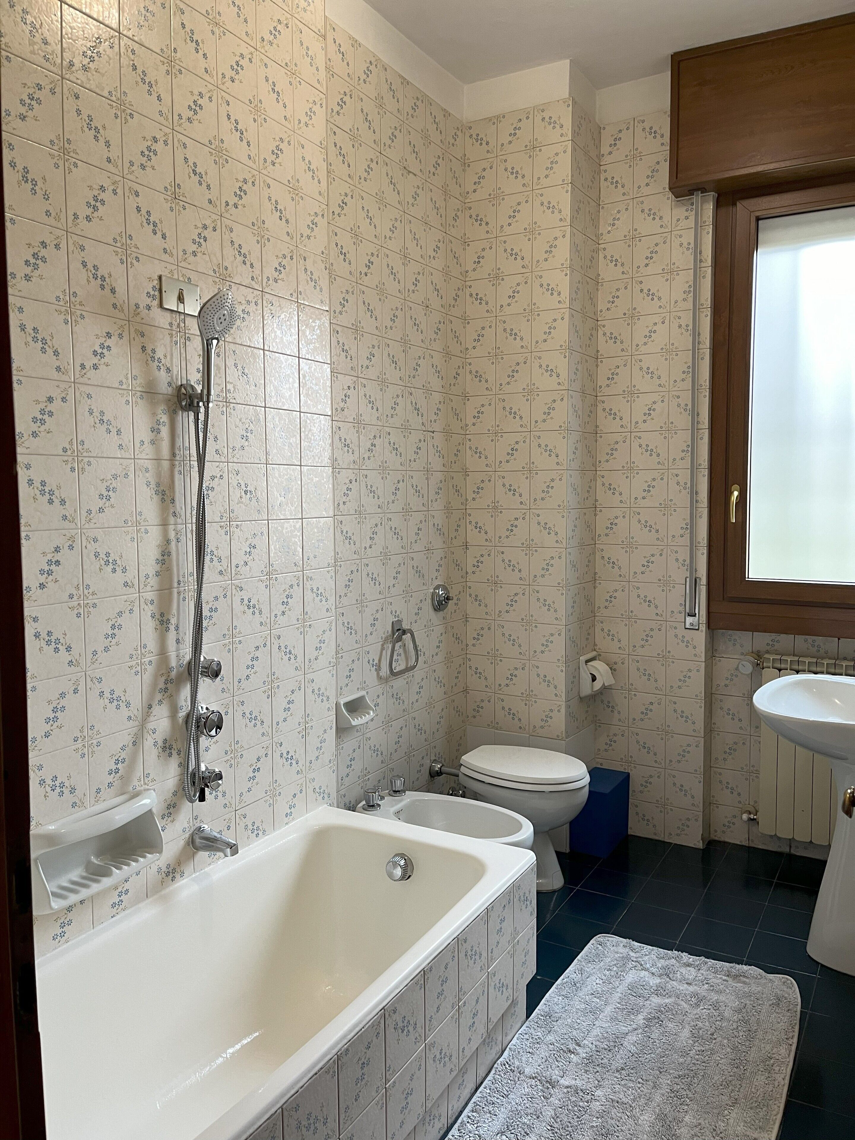 Chuveiro, secador de cabelo, bidê, toalhas de banho