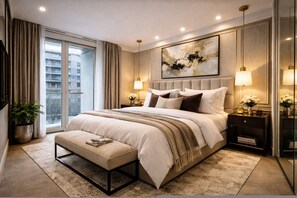 1 bedroom, desk, iron/ironing board, travel crib - LuxuryLondonStays - Battersea Power Station 2Bed 2Bath, Riverside Balcony Terrace, AC, 1000MB internet speed (Greater London)