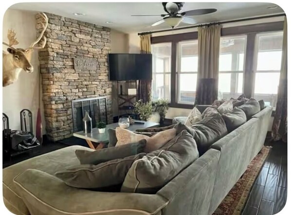 TV, fireplace