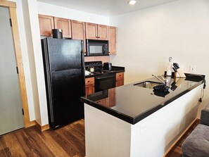 Fridge, microwave, oven, dishwasher
