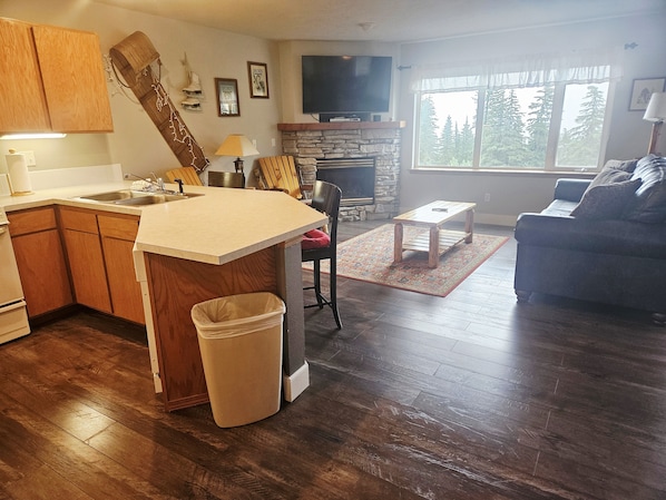 Téléviseur, foyer, livres