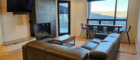 Una televisión, una chimenea