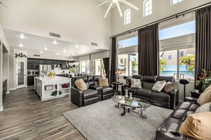 Smart TV, fireplace, video games, foosball