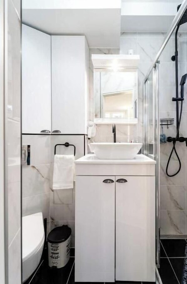 Free toiletries, hair dryer, towels, toilet paper