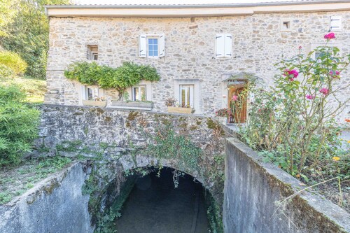 Gite du Moulin Ariège in Carla-de-Roquefort with Mountain View, Private Garden & AC