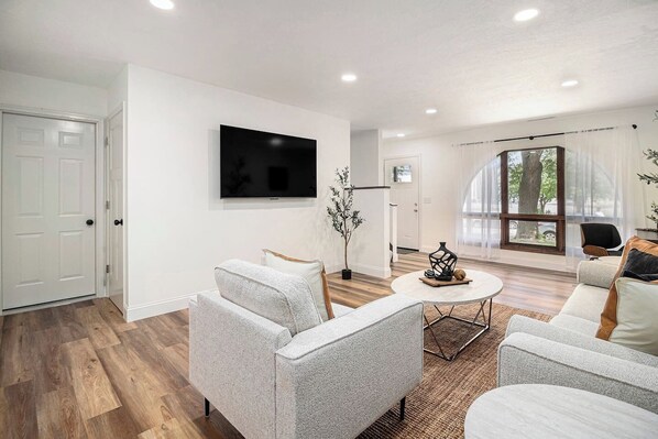TV, fireplace