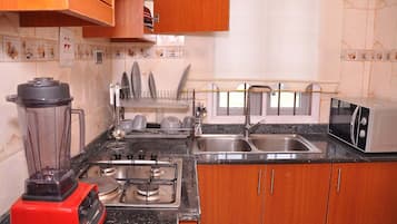 Family Apartment, Balcony, City View | Private kitchen | Fridge, microwave, oven, stovetop