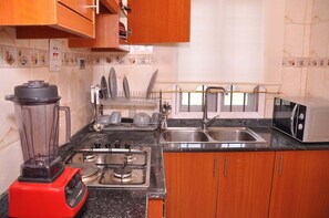 Family Apartment, Balcony, City View | Private kitchen | Fridge, microwave, oven, stovetop