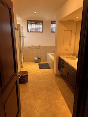 Hair dryer, towels, toilet paper