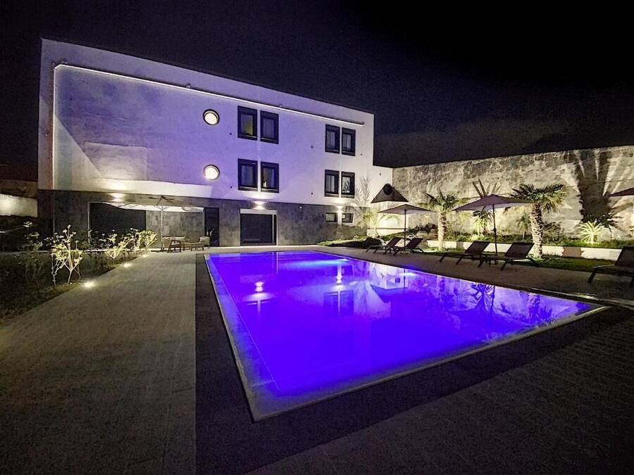 Outdoor pool, pool umbrellas, pool loungers
