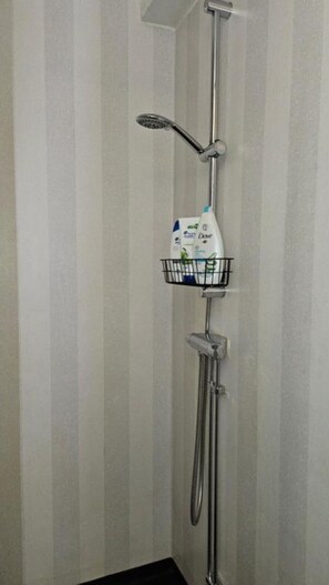 Douche, sèche-cheveux, serviettes fournies, savon