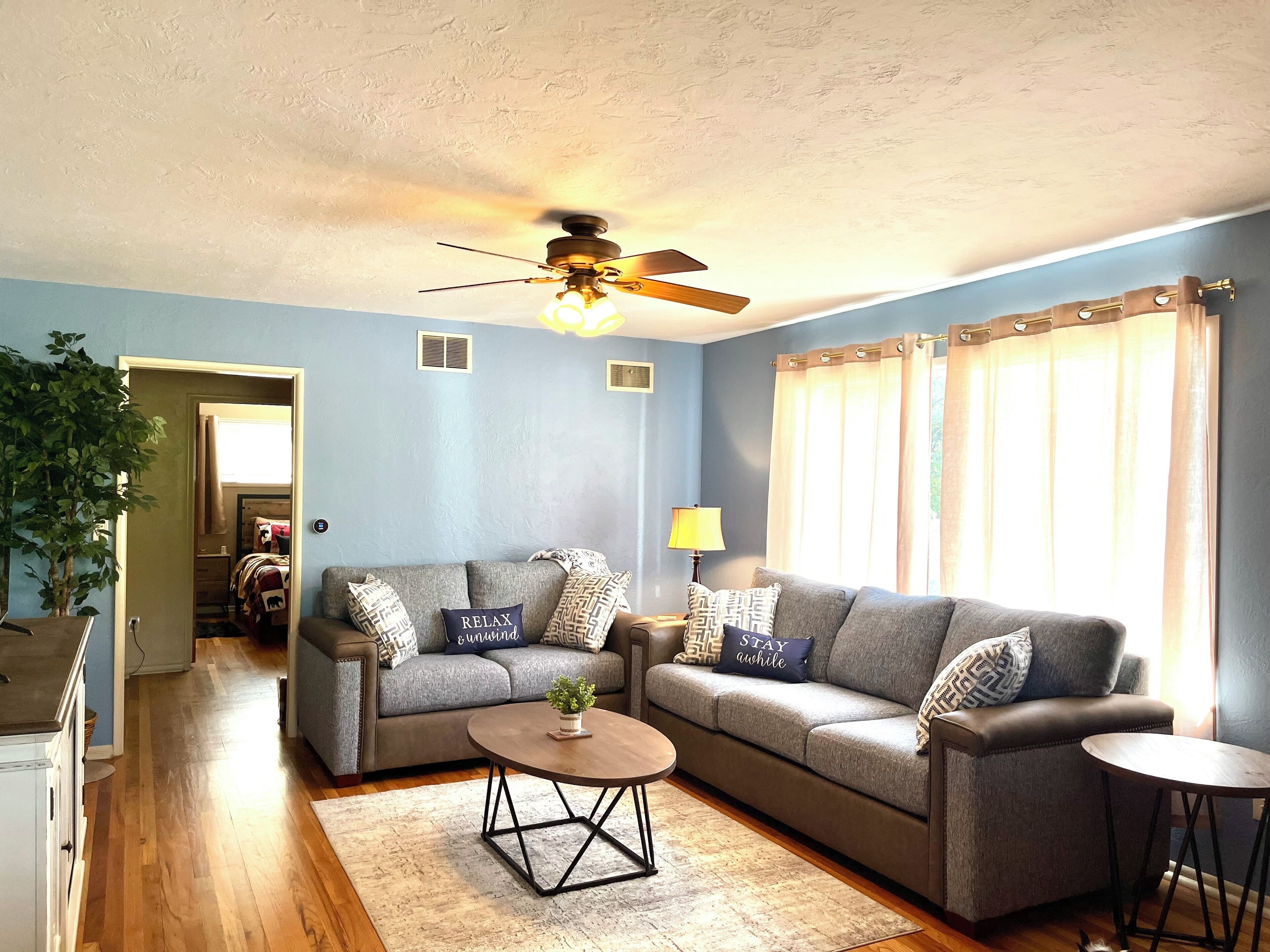 Cozy Living Room open with electric fire place 