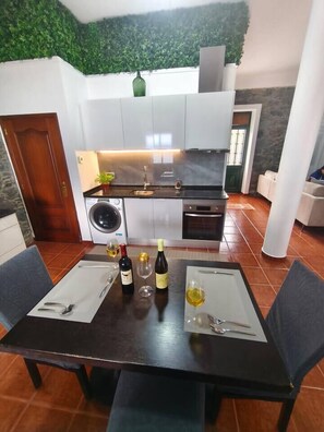 Fridge, microwave, oven, toaster