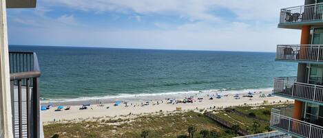 On the beach, sun-loungers, beach towels