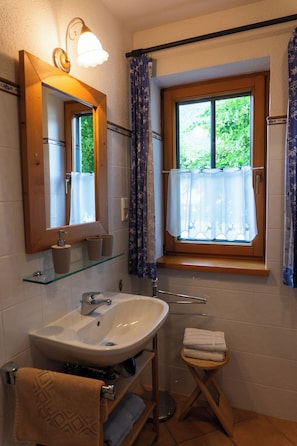 Hair dryer, towels, toilet paper