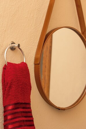 Shower, free toiletries, towels, soap