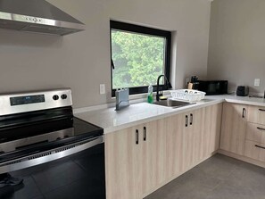 Frigorífico, microondas, horno y placa de cocina