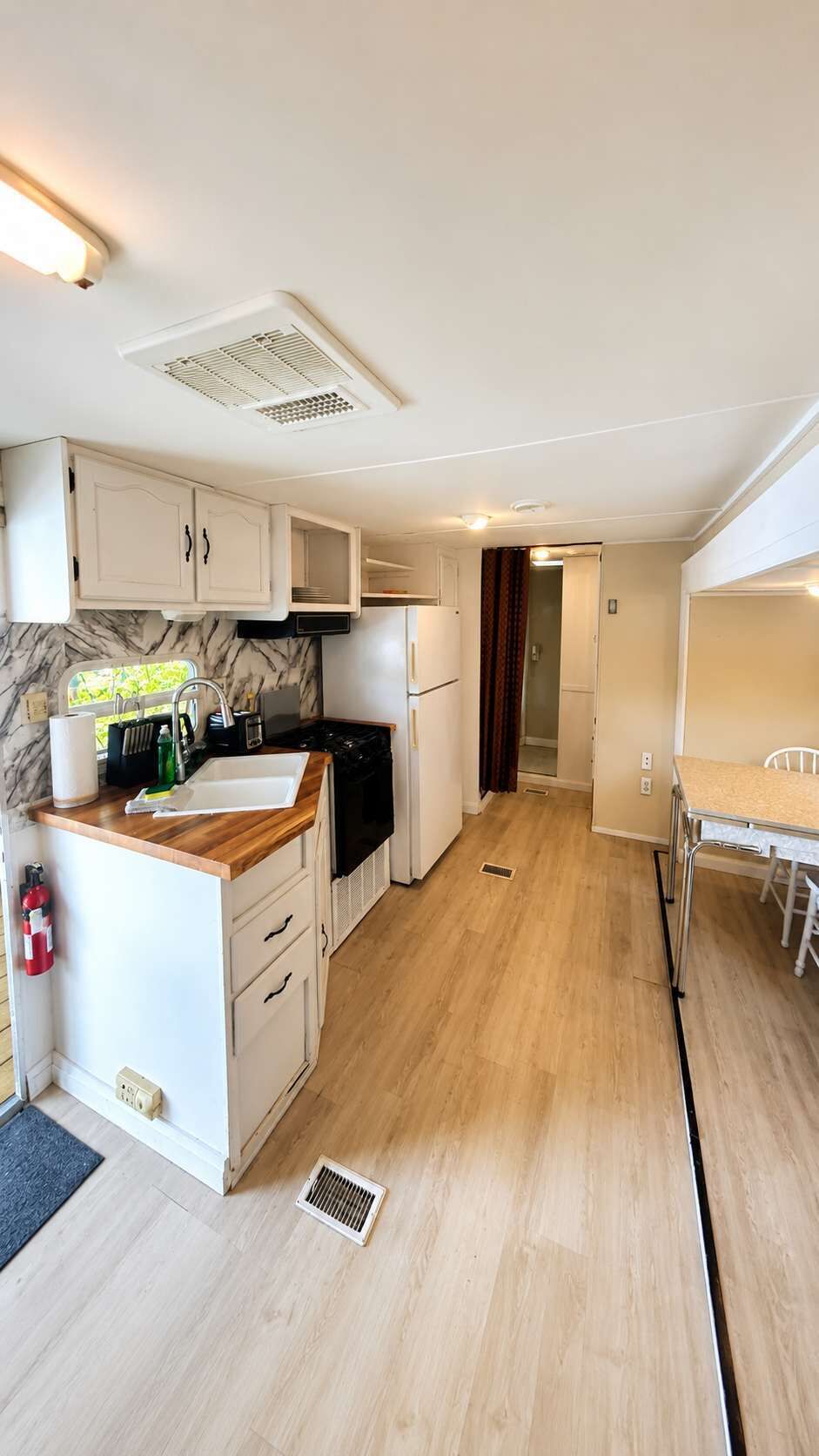 Fridge, microwave, cookware/dishes/utensils