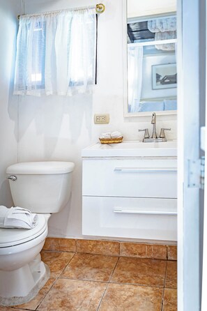 Dusche, Haartrockner, Handtücher, Seife