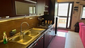A modern kitchen with stainless steel appliances, a double sink, and a large window providing natural light. - MODERN APARTMENT SURROUNDED BY GREENERY BUT A STONE'S THROW FROM THE SEA AND MOUNTAINS (Lazio)